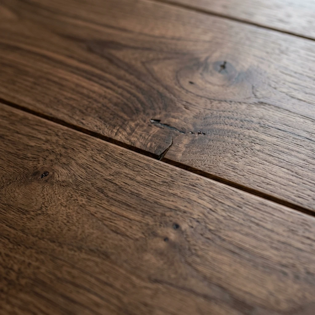 Close-up of engineered hardwood floor planks