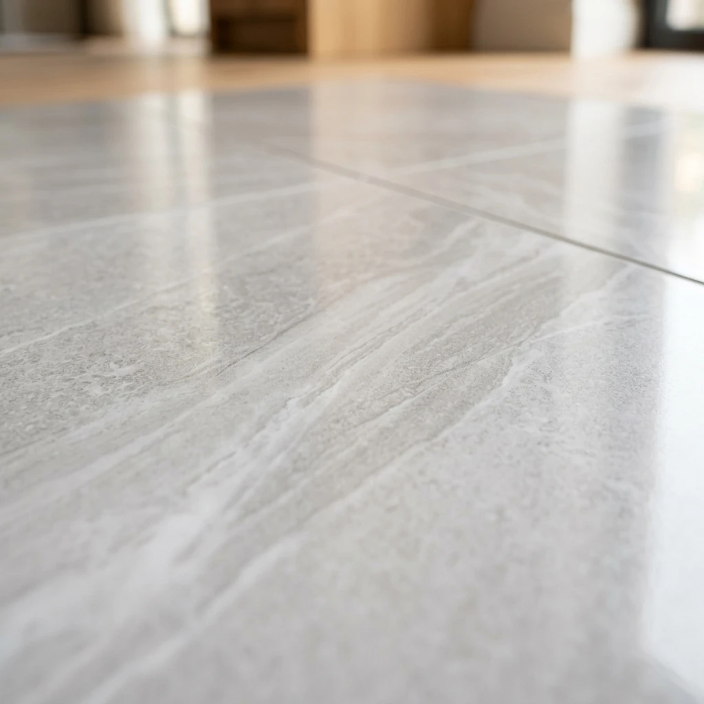Close-up of polished porcelain tile floor