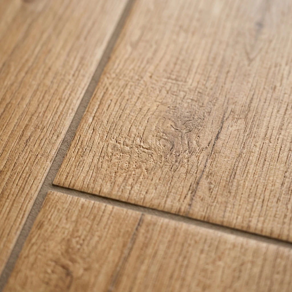 Close-up of porcelain wood plank floor tiles